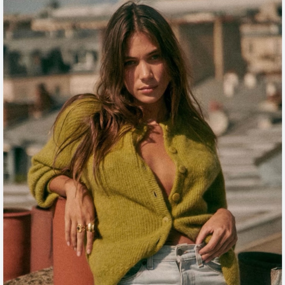 Sezane Pistachio Green Orthello Cardigan